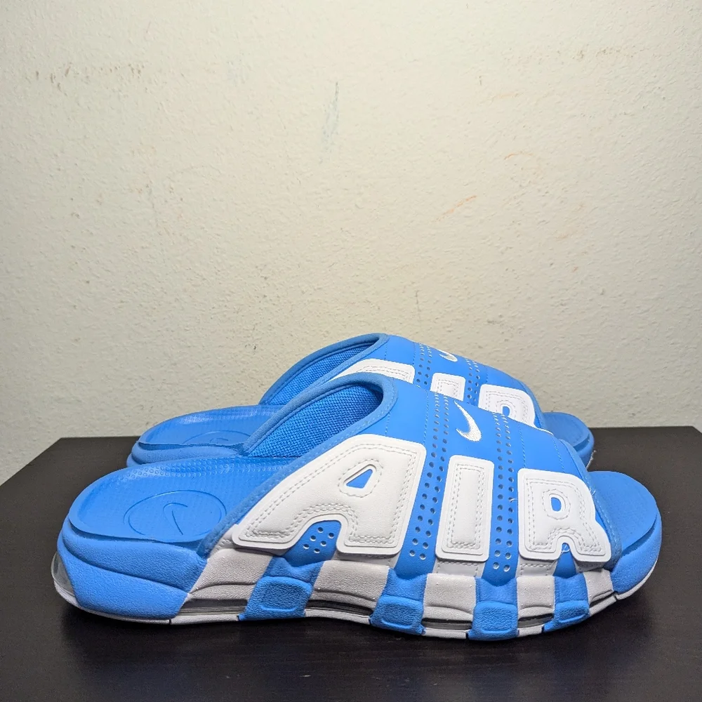Nike Mens Sizes Air More Uptempo Slides University Blue White UNC Slippers - Picture 5 of 6